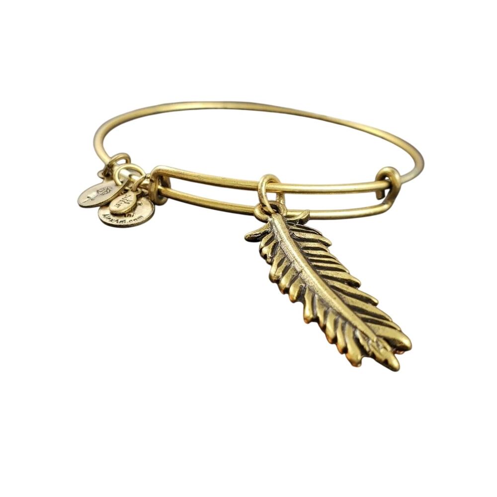 Alex and Ani LARGE FEATHER Charm Bangle Bracelet in Russian Gold - Picture 2 of 3